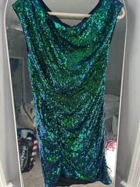 Grace Karin Emerald & Teal Sequin Mini Dress
